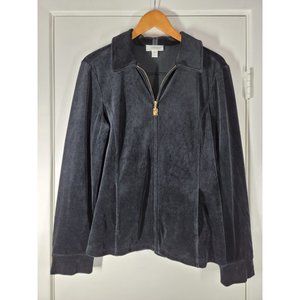 St. John Sport Black Velour Zip‎ Jacket Size M